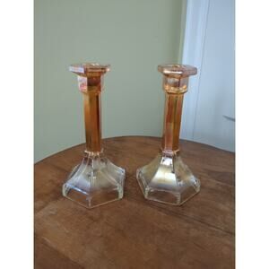 Imperial Glass Company Iridescent Carnival Glass Candleholders